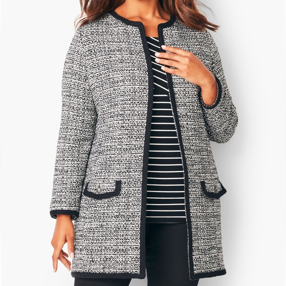 NWT Talbots Plus Textured Tweed Longline Sweater Jacket Size 0X